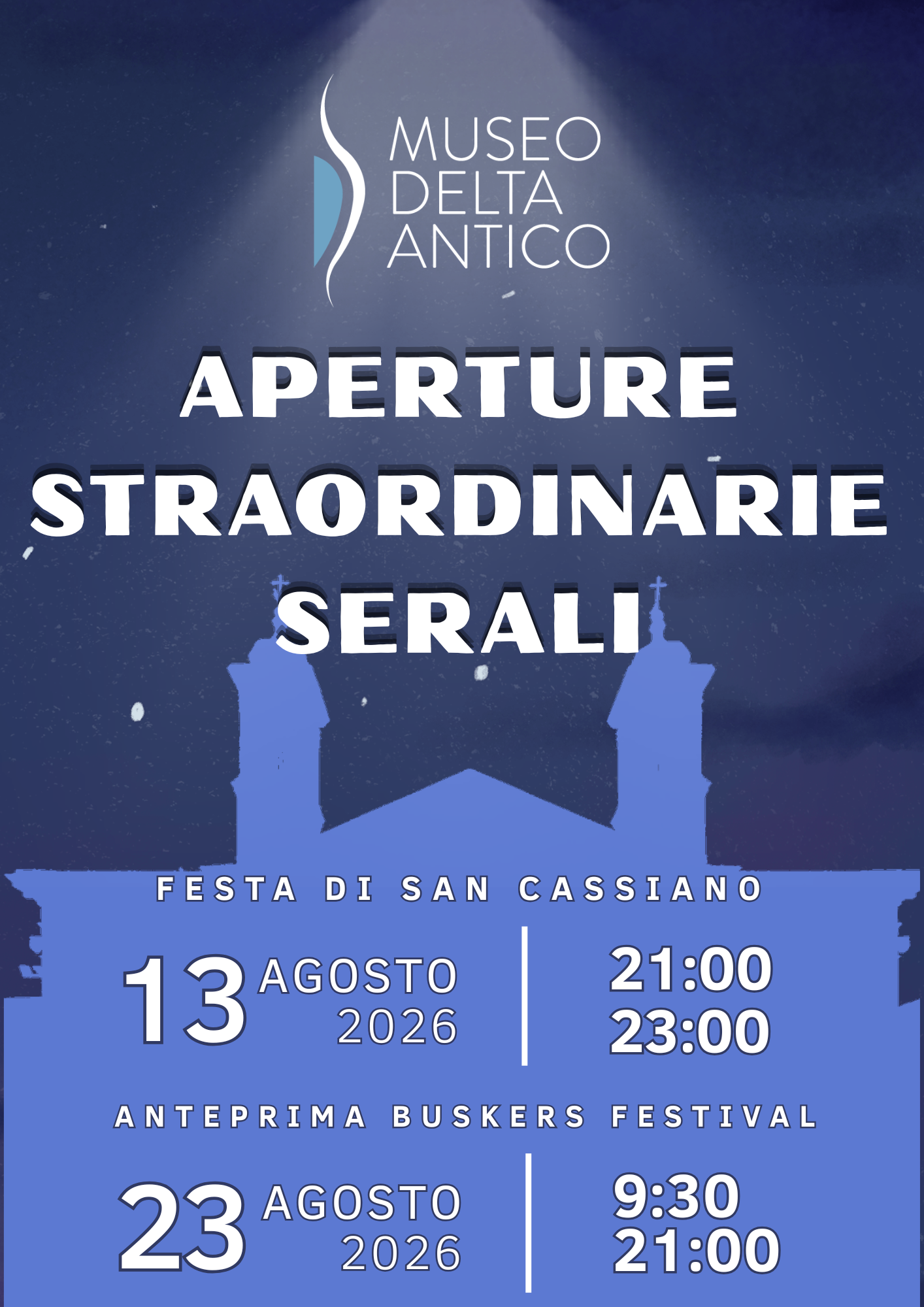 APERTURE STRAORDINARIE SERALI NEL MESE DI AGOSTO